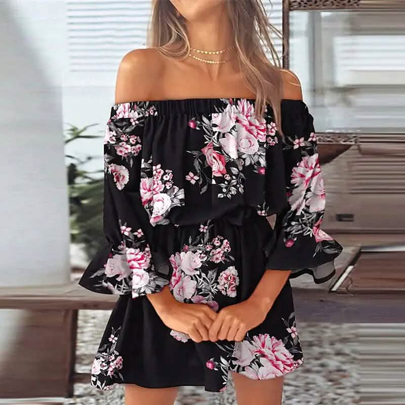 Women's 3/4 Length Sleeve Floral Ruffle Summer Spring Off Shoulder Dress Women's Dresses - Tophatter Daily Deals