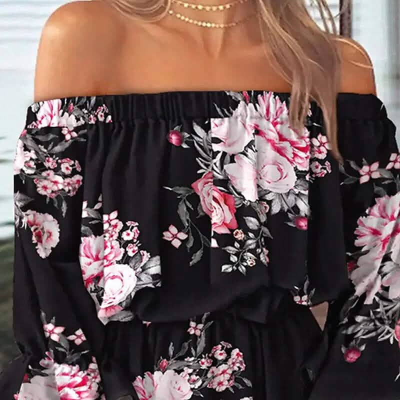 Women's 3/4 Length Sleeve Floral Ruffle Summer Spring Off Shoulder Dress Women's Dresses - Tophatter Daily Deals