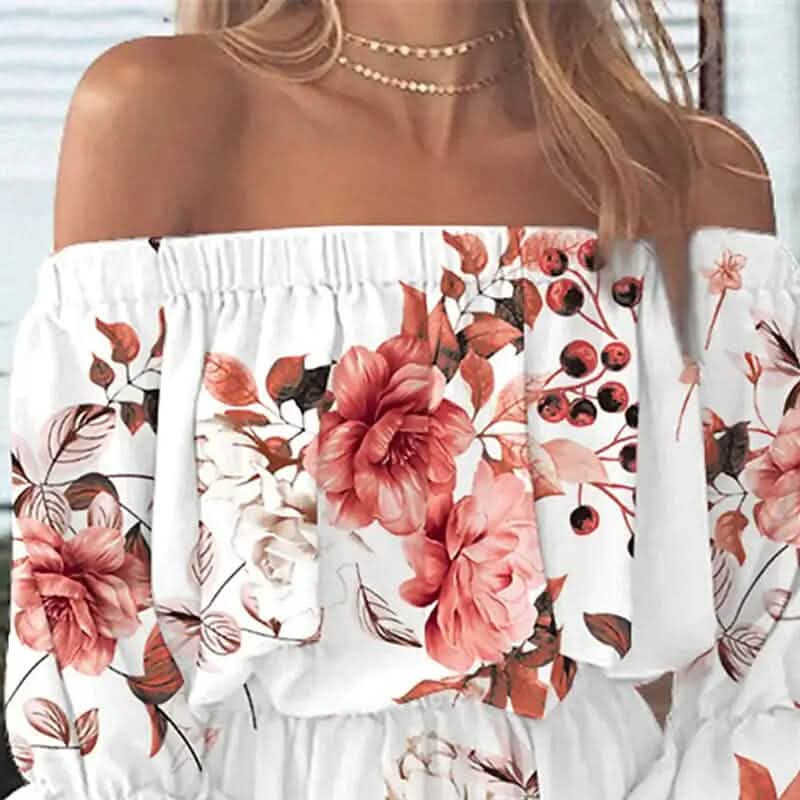 Women's 3/4 Length Sleeve Floral Ruffle Summer Spring Off Shoulder Dress Women's Dresses - Tophatter Daily Deals