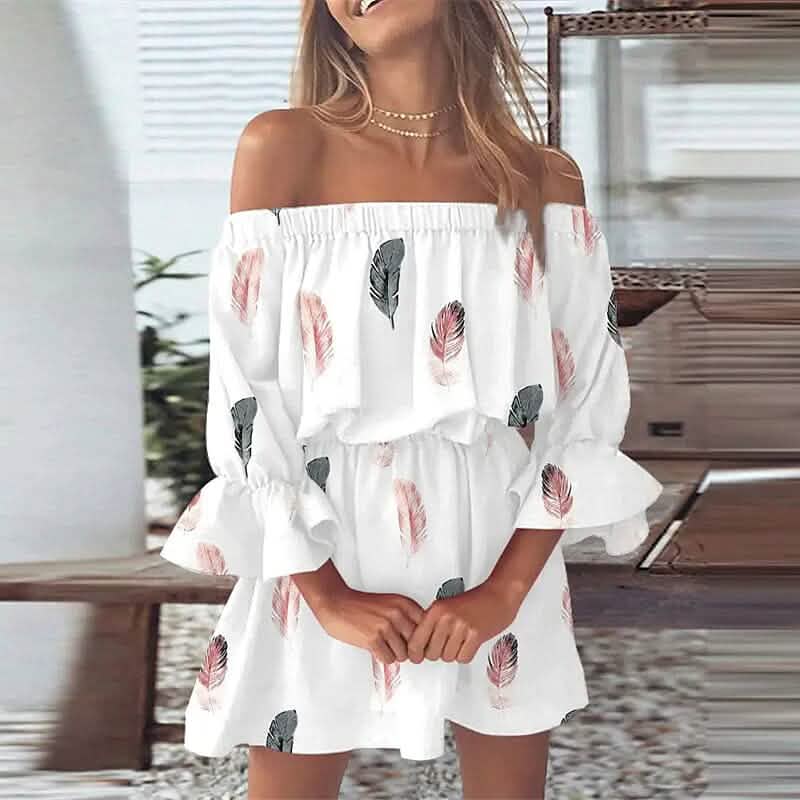 Women's 3/4 Length Sleeve Floral Ruffle Summer Spring Off Shoulder Dress Women's Dresses - Tophatter Daily Deals