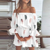 Women's 3/4 Length Sleeve Floral Ruffle Summer Spring Off Shoulder Dress White Women's Dresses - Tophatter Daily Deals