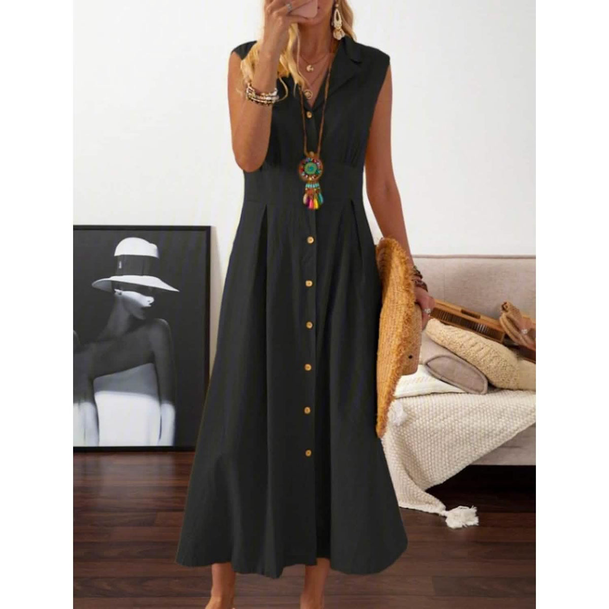 Women's A-Line Shirt Collar Casual Dress Black Women's Dresses - Tophatter Daily Deals