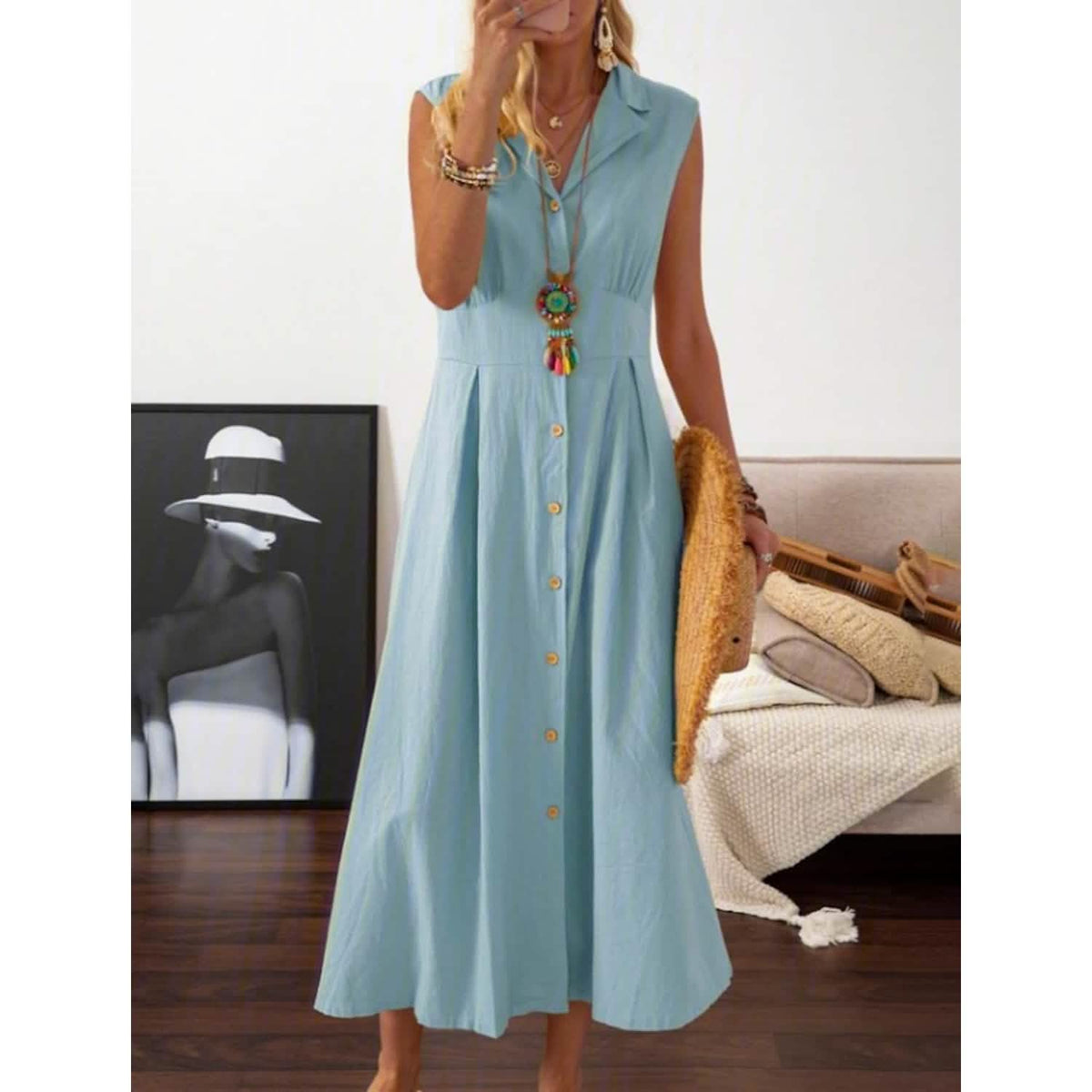 Women's A-Line Shirt Collar Casual Dress Light Blue Women's Dresses - Tophatter Daily Deals