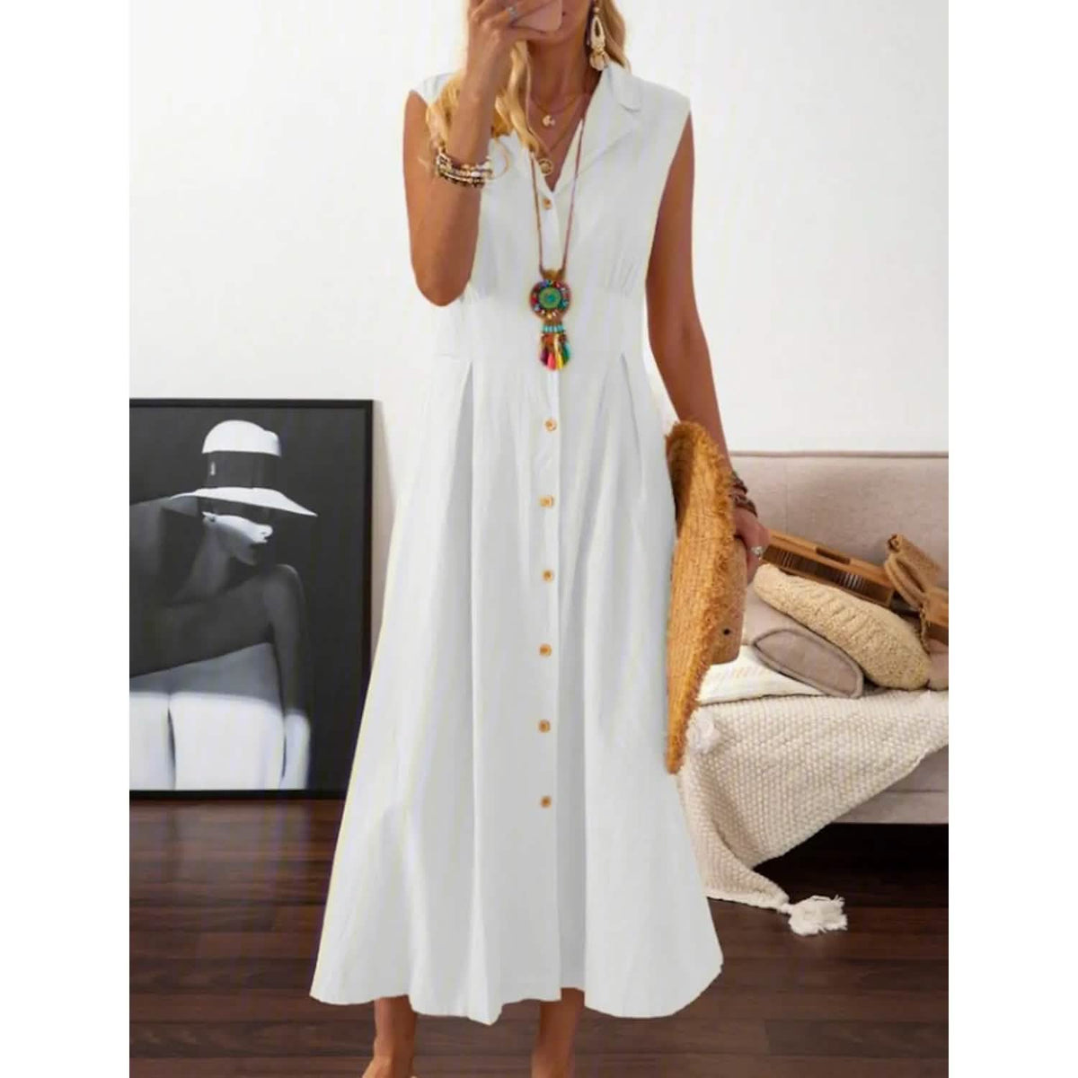 Women's A-Line Shirt Collar Casual Dress White Women's Dresses - Tophatter Daily Deals