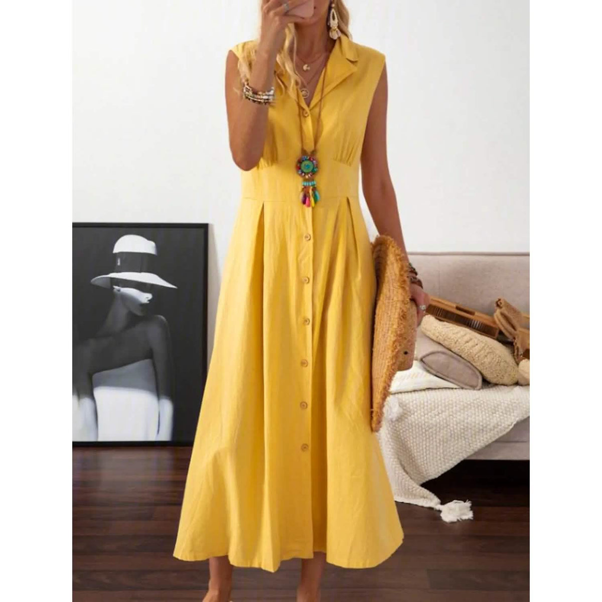 Women's A-Line Shirt Collar Casual Dress Yellow Women's Dresses - Tophatter Daily Deals