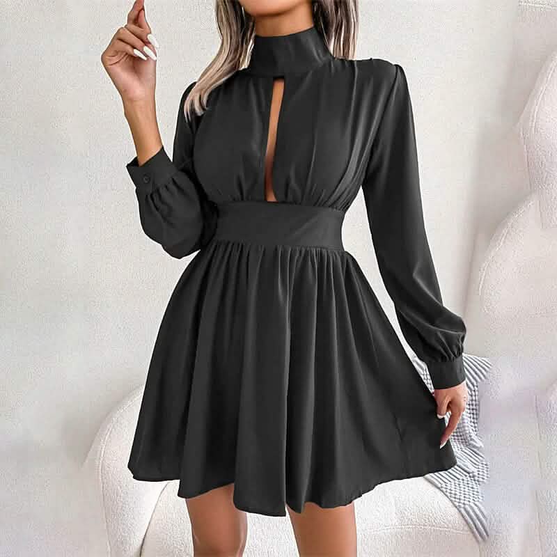 Women's A Line Turtleneck Mini Dress Black Women's Dresses - Tophatter Daily Deals