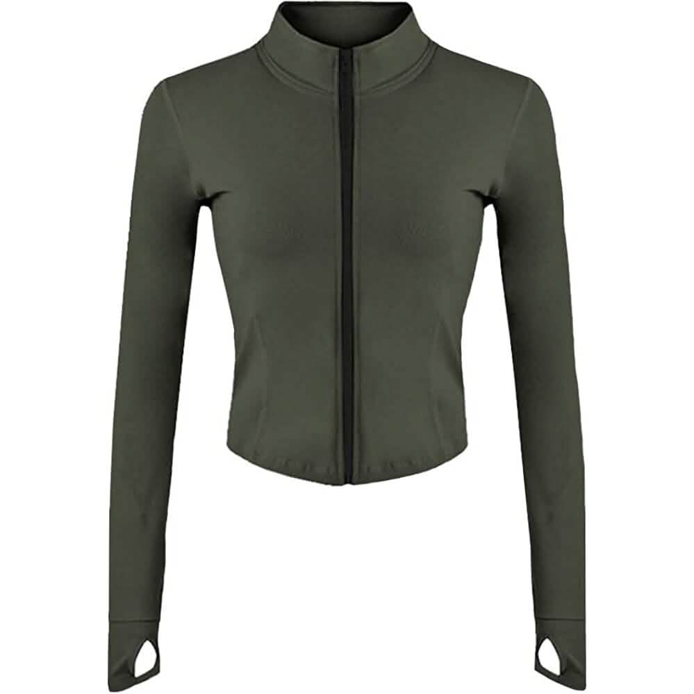 Women's Athletic Full Zip Lightweight Workout Jacket Army Green Women's Outerwear - Tophatter Daily Deals