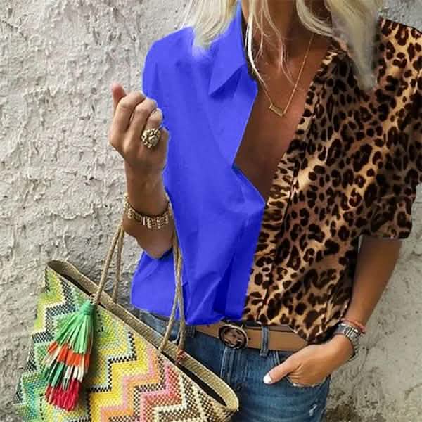 Women's Autumn Casual Deep V Neck Top Blue Women's Tops - Tophatter Daily Deals