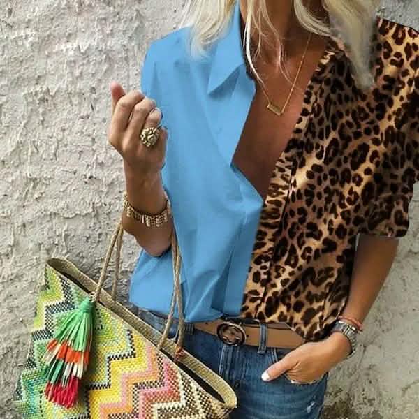 Women's Autumn Casual Deep V Neck Top Sky Blue Women's Tops - Tophatter Daily Deals