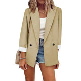 Women's Basic Double Breasted Solid Colored Blazer Apricot Women's Outerwear - Tophatter Daily Deals