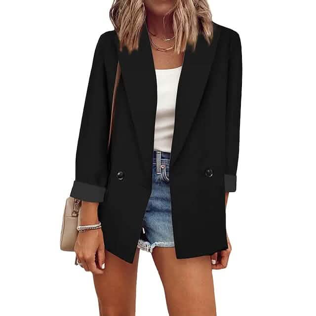 Women's Basic Double Breasted Solid Colored Blazer Black Women's Outerwear - Tophatter Daily Deals