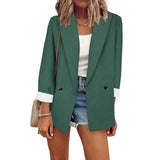 Women's Basic Double Breasted Solid Colored Blazer Green Women's Outerwear - Tophatter Daily Deals