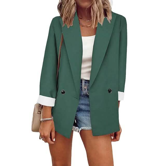 Women's Basic Double Breasted Solid Colored Blazer Green Women's Outerwear - Tophatter Daily Deals