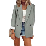 Women's Basic Double Breasted Solid Colored Blazer Light Gray Women's Outerwear - Tophatter Daily Deals