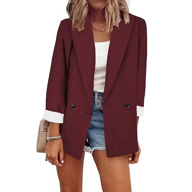Women's Basic Double Breasted Solid Colored Blazer Red Women's Outerwear - Tophatter Daily Deals