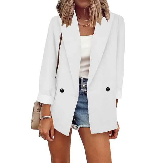 Women's Basic Double Breasted Solid Colored Blazer White Women's Outerwear - Tophatter Daily Deals