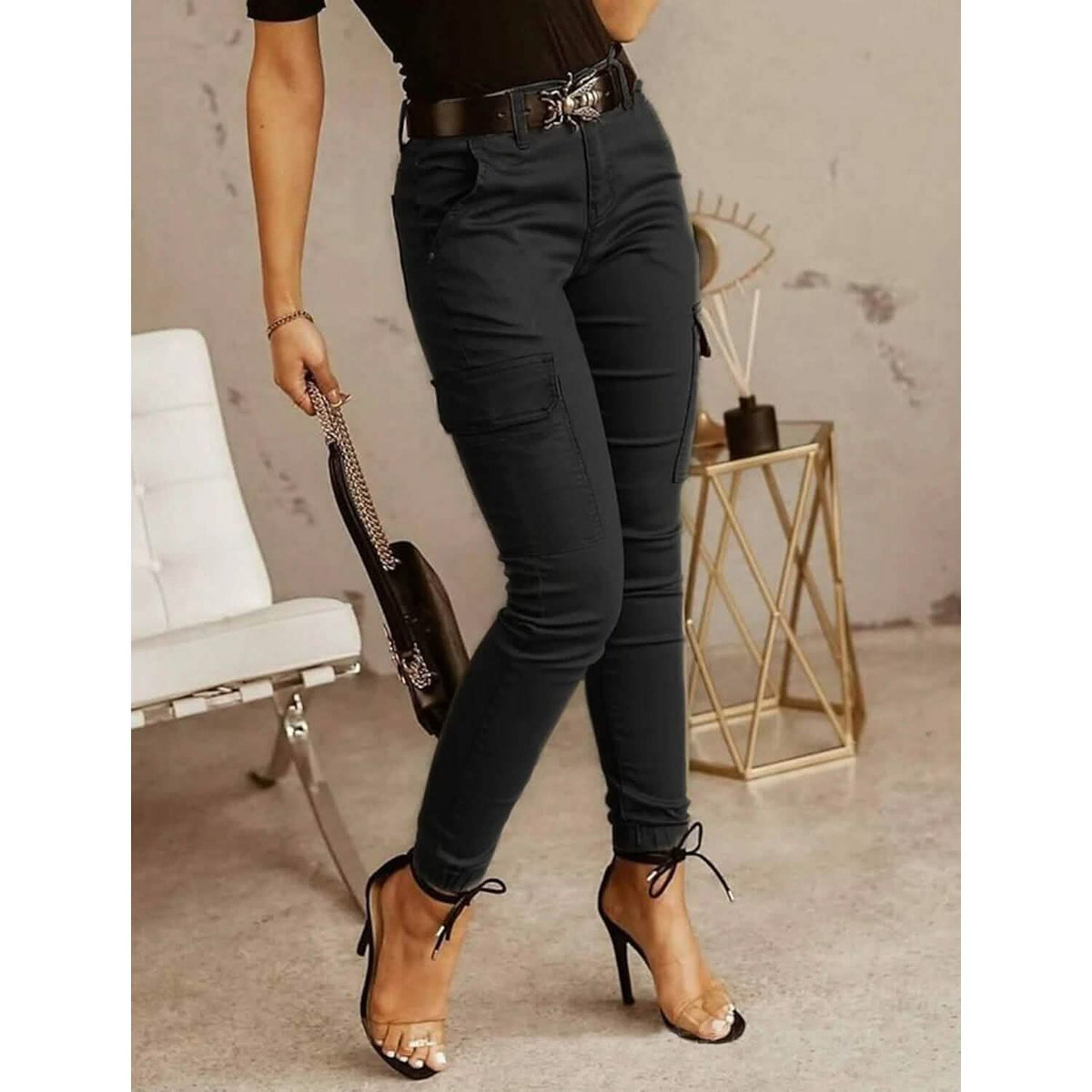 Women's Basic Essential Casual Sporty Tactical Cargo Trousers Black Women's Bottoms - Tophatter Daily Deals