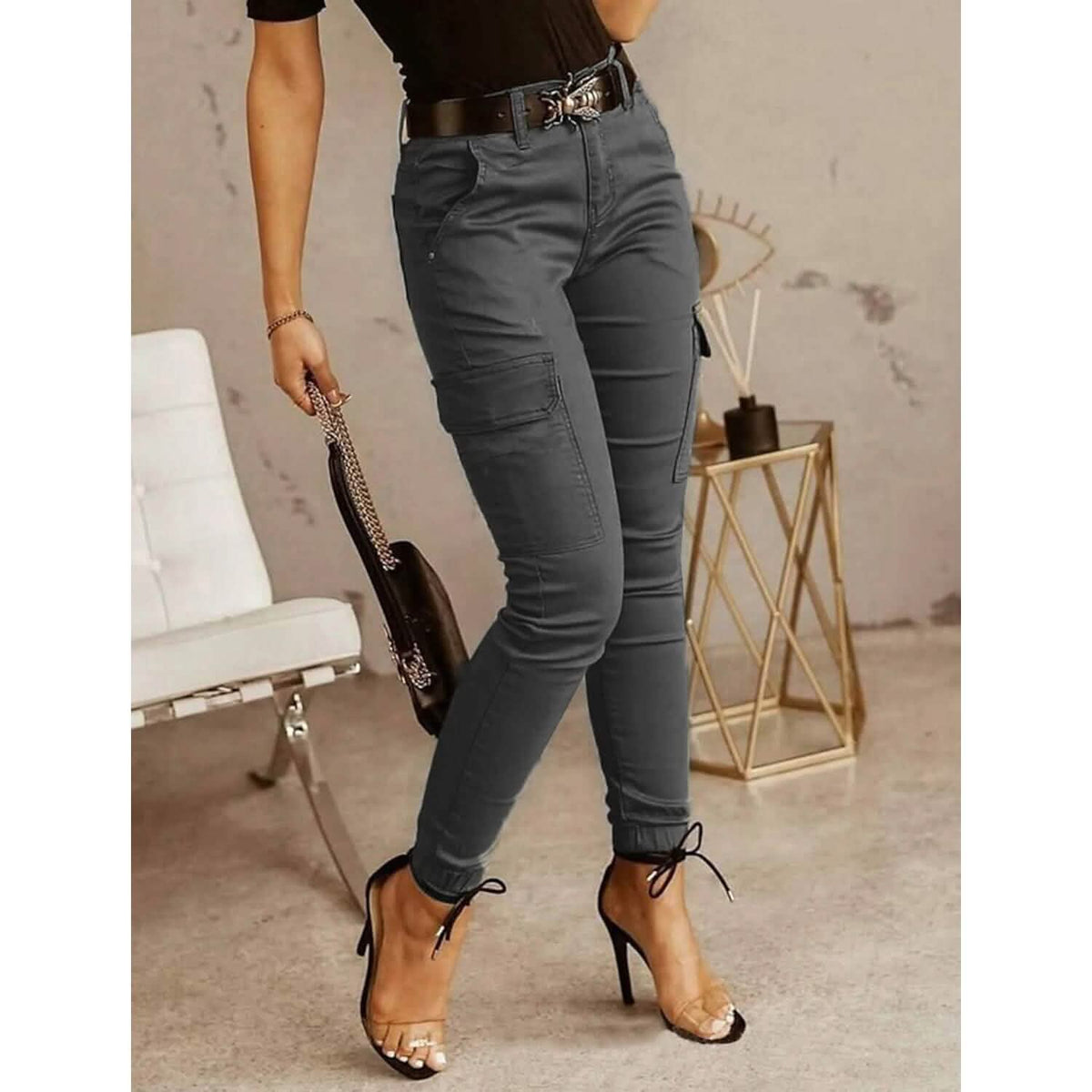 Women's Basic Essential Casual Sporty Tactical Cargo Trousers Gray Women's Bottoms - Tophatter Daily Deals