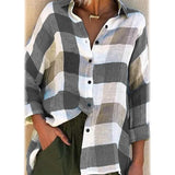 Women's Basic Loose Checkered Long Sleeve Shirt Gray Women's Tops - Tophatter Daily Deals