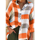 Women's Basic Loose Checkered Long Sleeve Shirt Orange Women's Tops - Tophatter Daily Deals