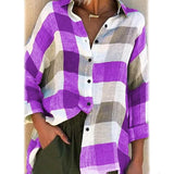 Women's Basic Loose Checkered Long Sleeve Shirt Purple Women's Tops - Tophatter Daily Deals