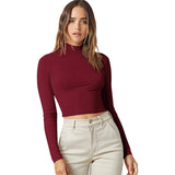 Women's Basic Mock Neck Long Sleeve Top Burgundy Women's Tops - Tophatter Daily Deals