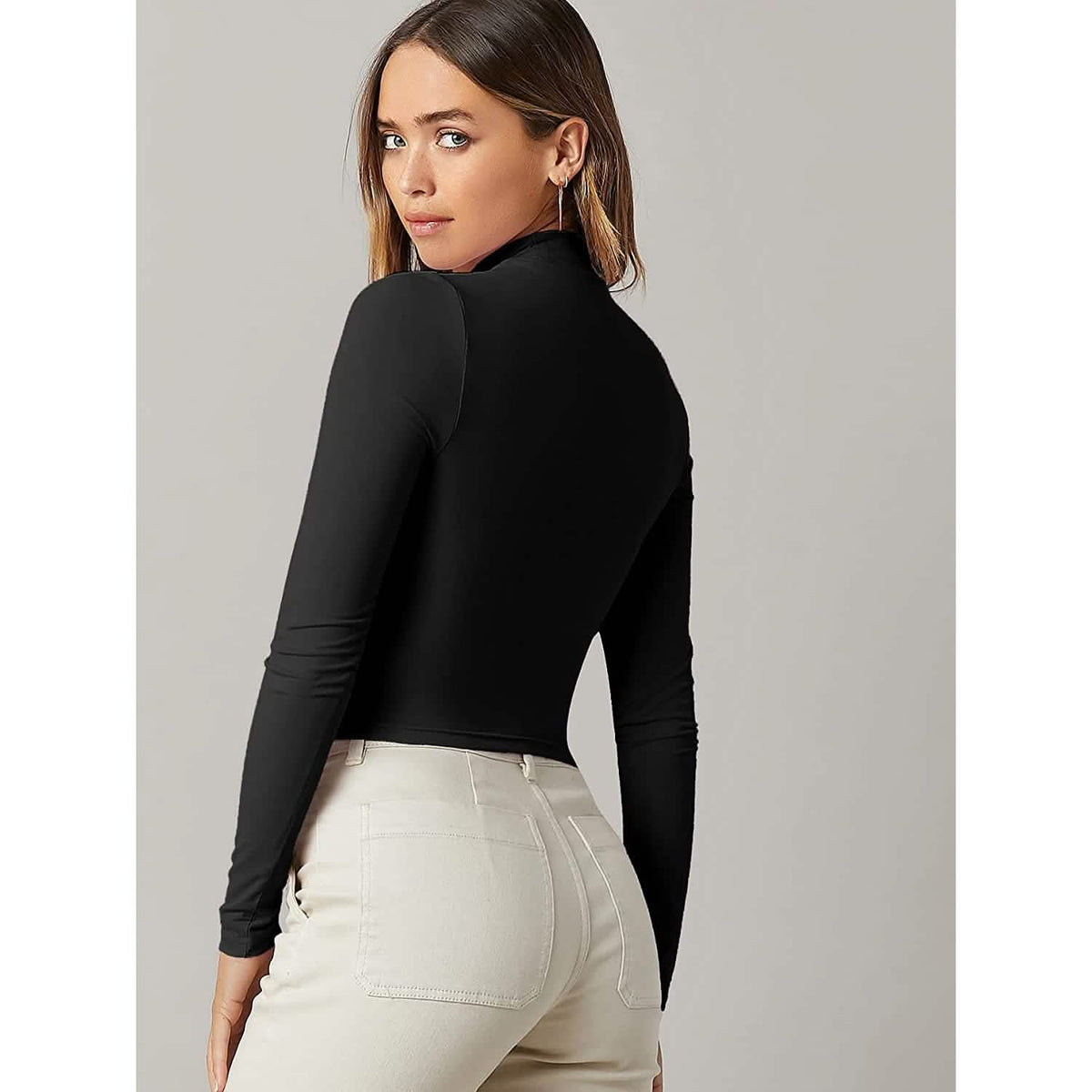 Women's Basic Mock Neck Long Sleeve Top Women's Tops - Tophatter Daily Deals
