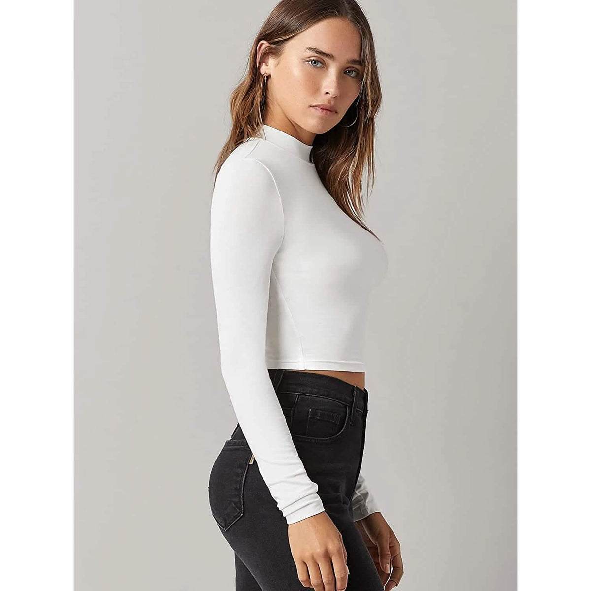 Women's Basic Mock Neck Long Sleeve Top Women's Tops - Tophatter Daily Deals