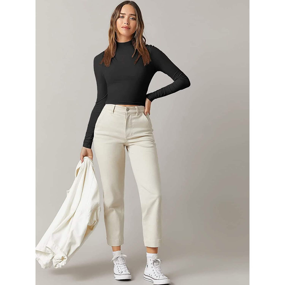 Women's Basic Mock Neck Long Sleeve Top Women's Tops - Tophatter Daily Deals