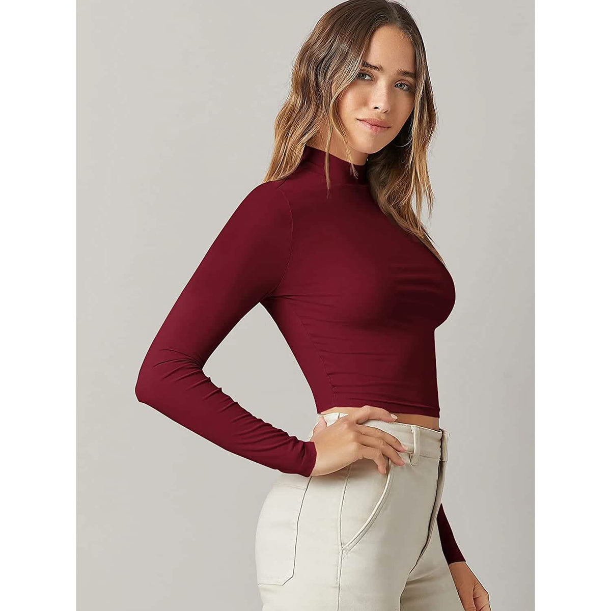 Women's Basic Mock Neck Long Sleeve Top Women's Tops - Tophatter Daily Deals