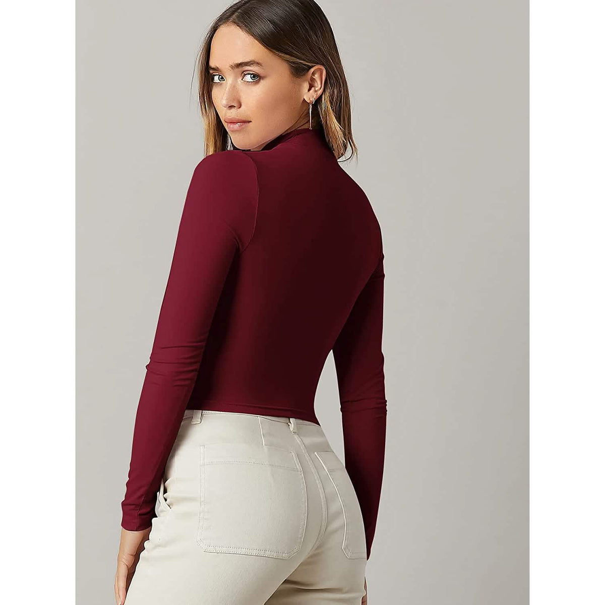 Women's Basic Mock Neck Long Sleeve Top Women's Tops - Tophatter Daily Deals