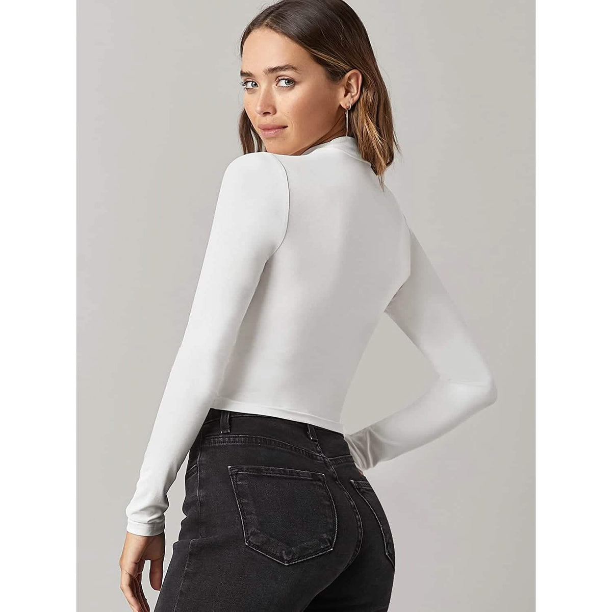 Women's Basic Mock Neck Long Sleeve Top Women's Tops - Tophatter Daily Deals