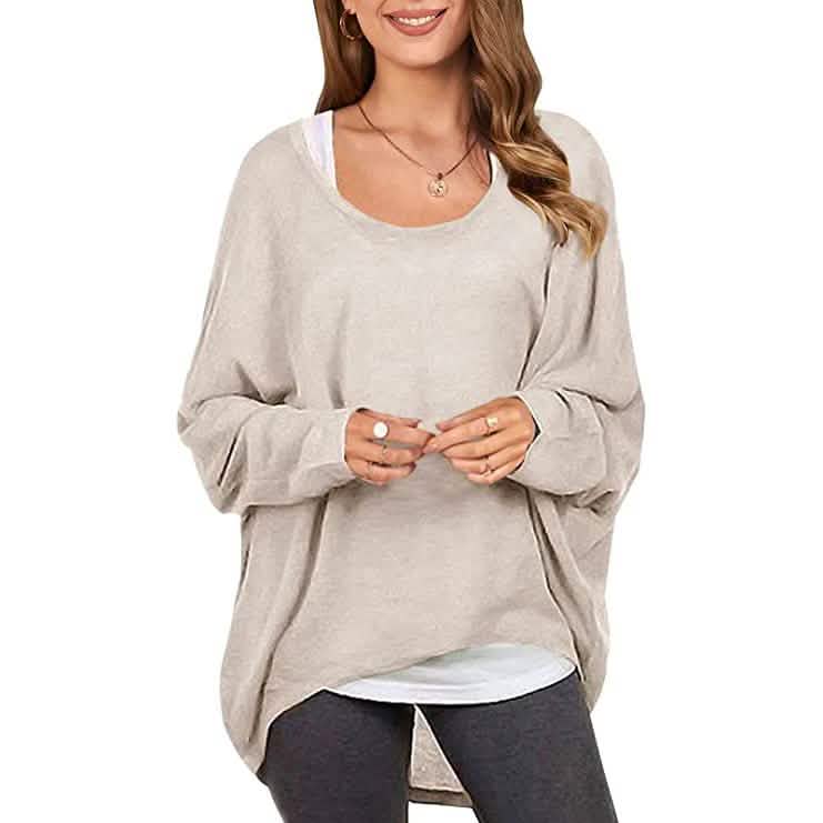 Women's Batwing Sleeve Loose Top Beige Women's Tops - Tophatter Daily Deals
