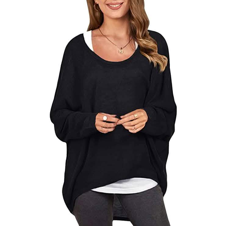 Women's Batwing Sleeve Loose Top Black Women's Tops - Tophatter Daily Deals