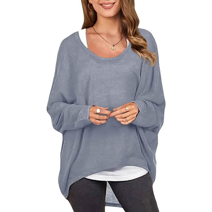 Women's Batwing Sleeve Loose Top Gray Women's Tops - Tophatter Daily Deals