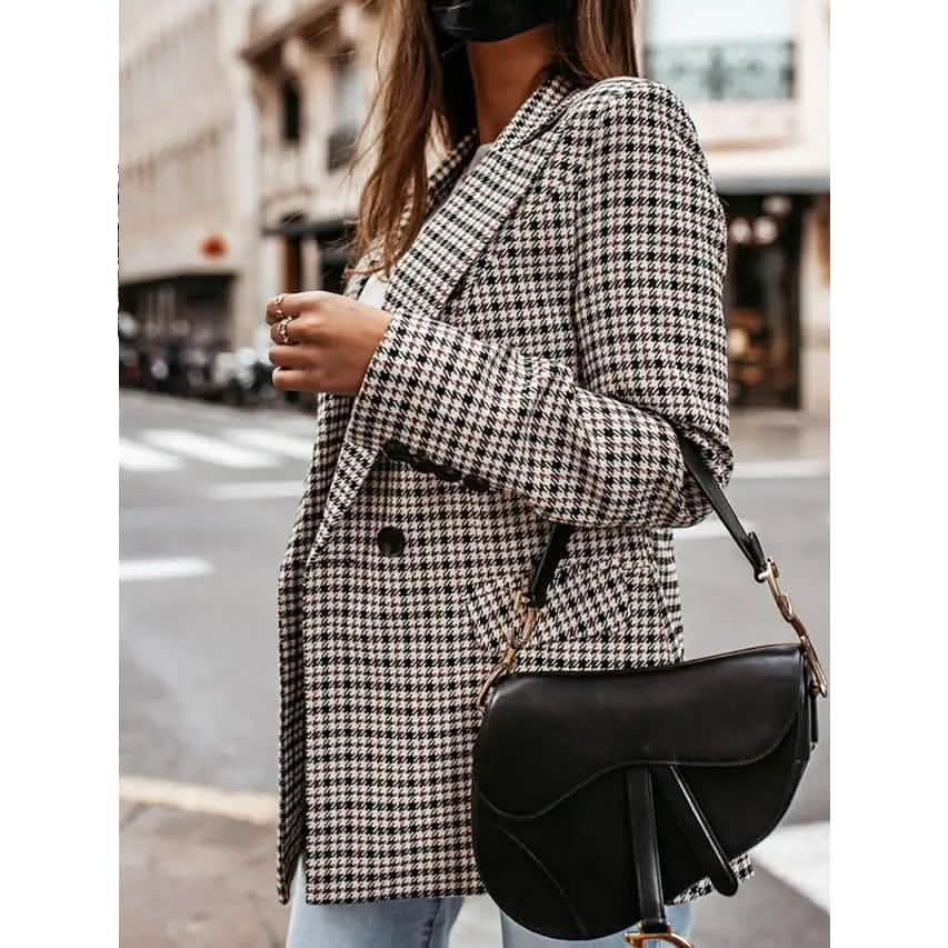 Women's Blazer Casual Jacket Long Sleeve Plaid Check Quilted Women's Outerwear - Tophatter Daily Deals