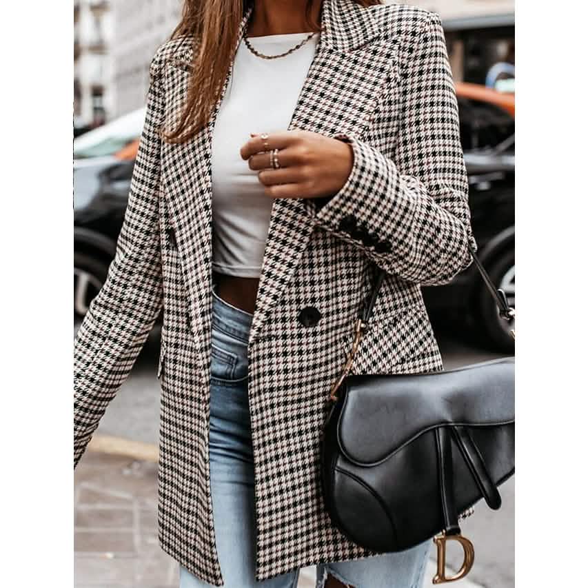 Women's Blazer Casual Jacket Long Sleeve Plaid Check Quilted Women's Outerwear - Tophatter Daily Deals