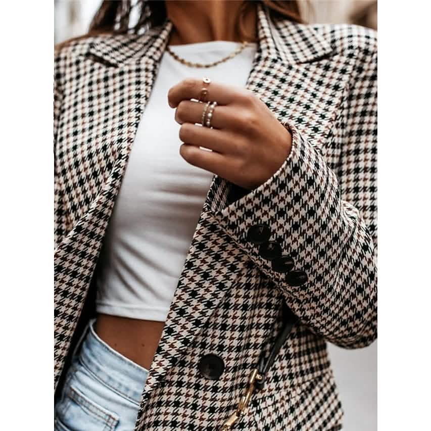Women's Blazer Casual Jacket Long Sleeve Plaid Check Quilted Women's Outerwear - Tophatter Daily Deals