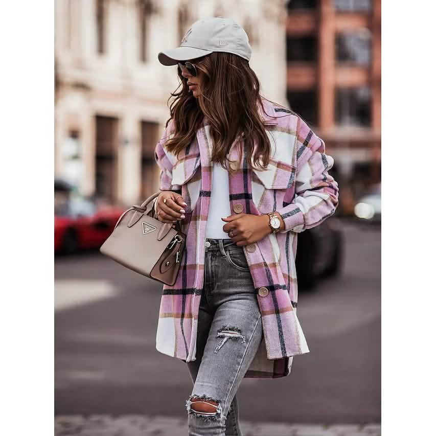 Women's Blouse Shirt Shacket Button Pocket Long Sleeve Pink Women's Tops - Tophatter Daily Deals