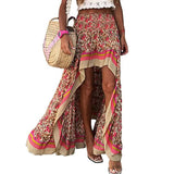 Women's Boho Floral Print Long Skirt Red Women's Bottoms - Tophatter Daily Deals