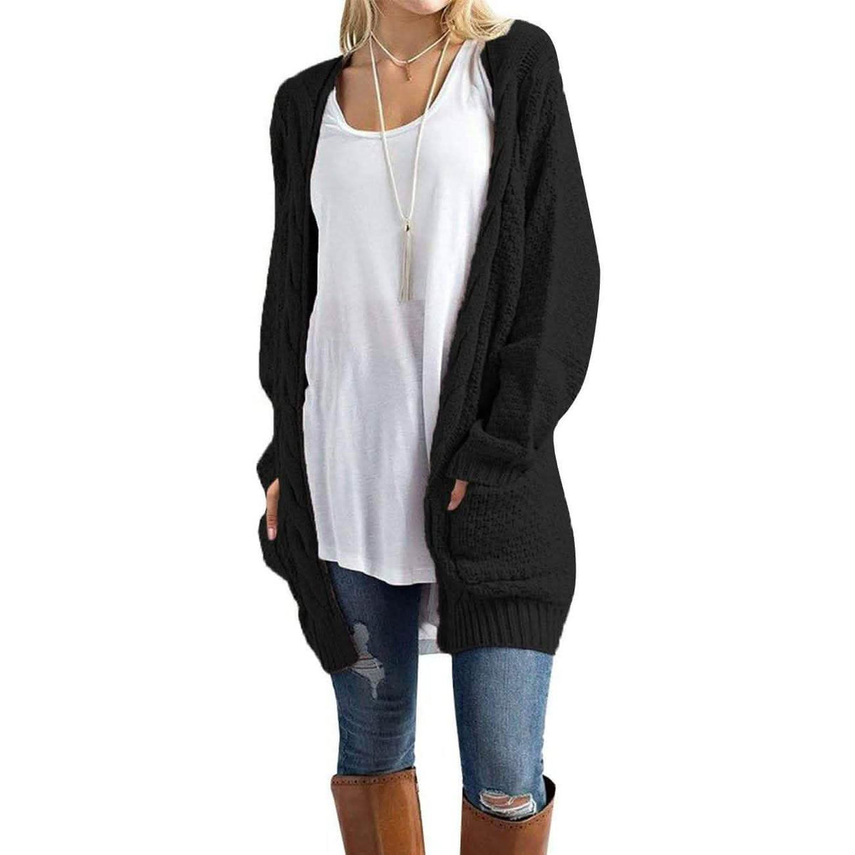 Women's Boho Long Sleeve Cardigan Black Women's Outerwear - Tophatter Daily Deals
