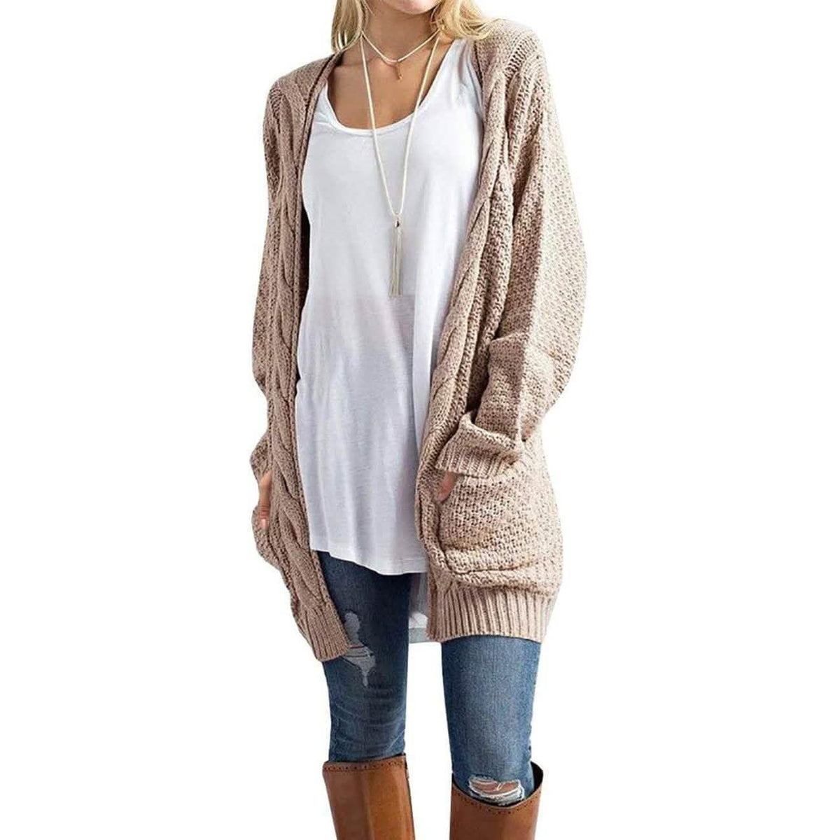 Women's Boho Long Sleeve Cardigan Light Pink Women's Outerwear - Tophatter Daily Deals