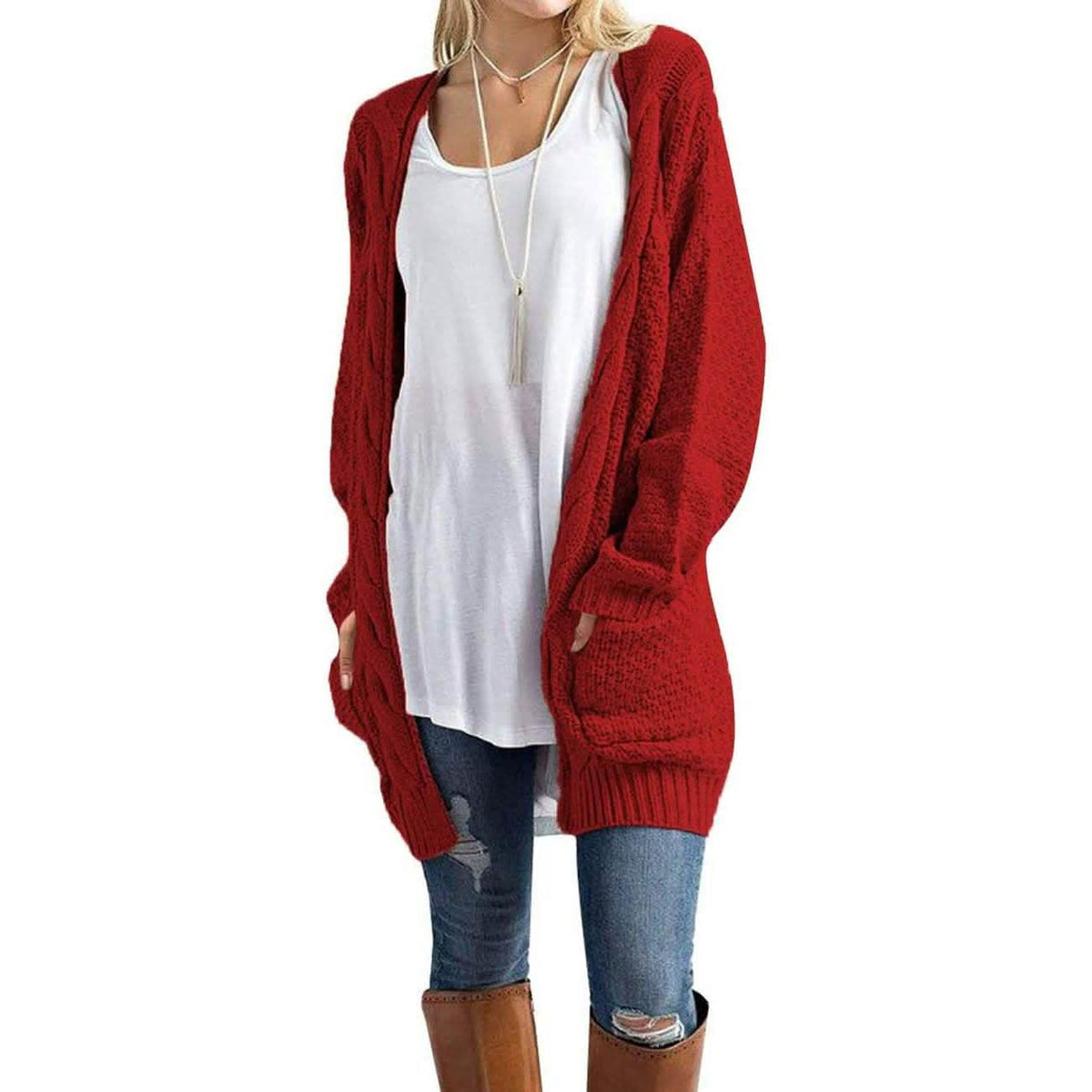 Women's Boho Long Sleeve Cardigan Red Women's Outerwear - Tophatter Daily Deals