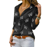 Women's Butterfly Long Sleeve Print Shirt Collar Basic Tops Black Women's Tops - Tophatter Daily Deals