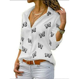 Women's Butterfly Long Sleeve Print Shirt Collar Basic Tops White Women's Tops - Tophatter Daily Deals