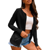 Women's Button Down Crew Neck Long Sleeve Soft Knit Cardigan Sweaters Black Women's Outerwear - Tophatter Daily Deals