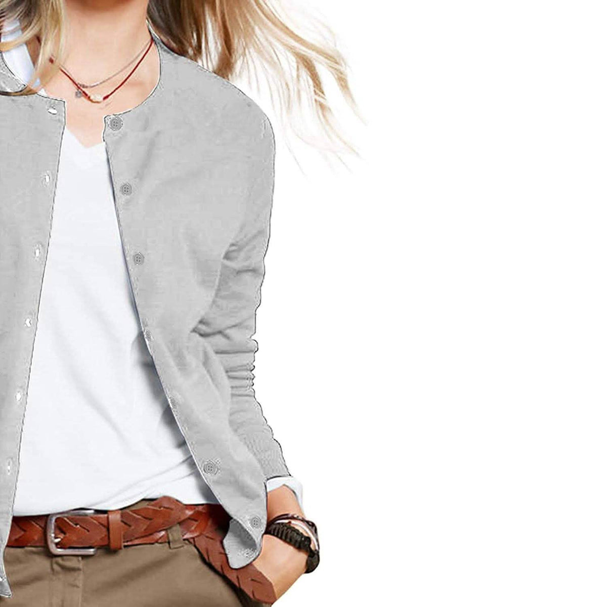 Women's Button Down Crew Neck Long Sleeve Soft Knit Cardigan Sweaters Women's Outerwear - Tophatter Daily Deals