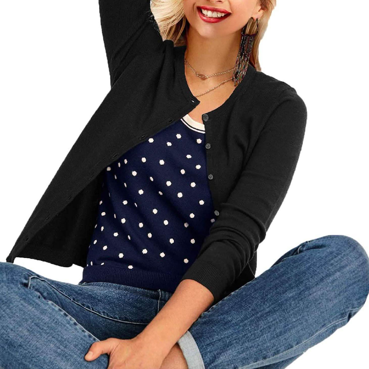 Women's Button Down Crew Neck Long Sleeve Soft Knit Cardigan Sweaters Women's Outerwear - Tophatter Daily Deals