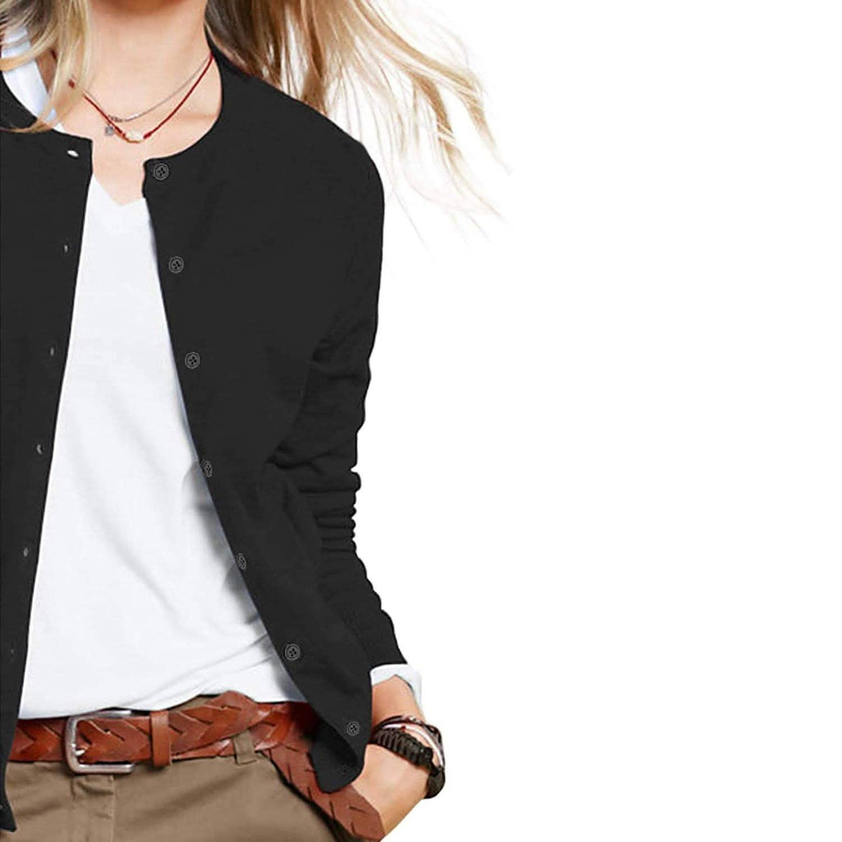 Women's Button Down Crew Neck Long Sleeve Soft Knit Cardigan Sweaters Women's Outerwear - Tophatter Daily Deals