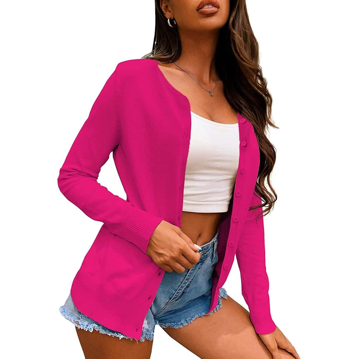 Women's Button Down Crew Neck Long Sleeve Soft Knit Cardigan Sweaters Rose Women's Outerwear - Tophatter Daily Deals